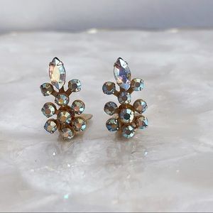 Vintage White Opalescent Rhinestone Clip Earrings